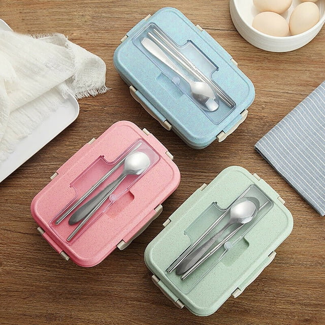 Xihbxyly Bento Box Lunch Box Microwave Straw Bento Lunch Box Spoon Food Storage Container Kids Adult Suitable for Children, Adult Lunches and Fruit Use