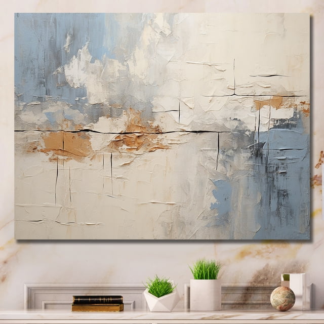 Designart Décoration Murale Scandinave Moderne Mettant en Valeur des Motifs Abstraits Sereins Inspirés par la nature dans des Tons Bleu, beige et Blanc. Cette Toile Murale Extra-Grand, Mesurant 40x30 Pouces, Est Enveloppée comme une Galerie avec un design s'Étendant sur les Côtés pour une Finition Professionnelle. Imprimée sur Toile de Coton de Qualité Supérieure avec Encre Résistante à la Décoloration, Elle Est Tendue sur un sous-Cadre en Bois durable. Parfaite pour les Salons, Chambres Ou Salles à Manger, Cette Oeuvre Scandinave Minimaliste Complète des styles de Déco Modernes. Convient comme Impressions sur Toile