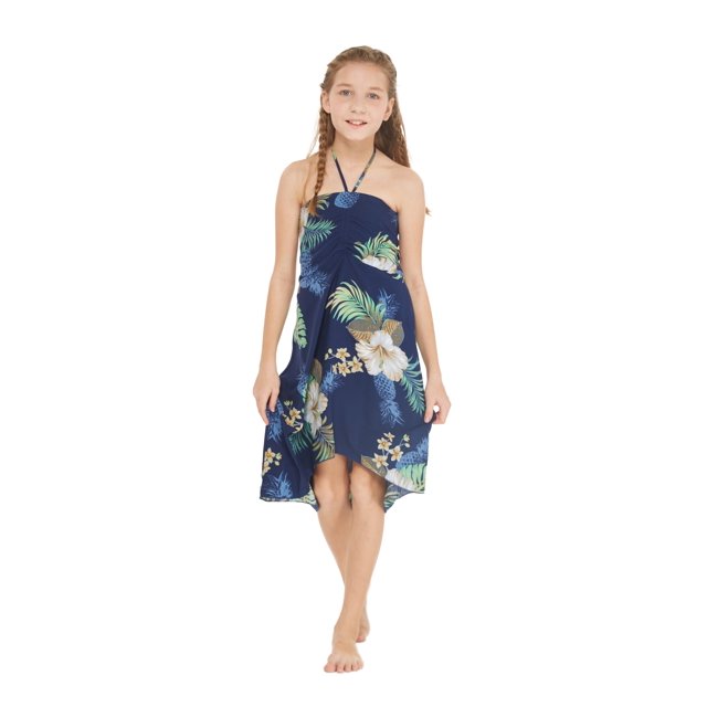 Girl Hawaiian Halter Dress in Simply Blue Palms