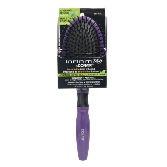 InfinitiPRO by Conair Detangling Cushion Hair Brush, Tourmaline‑ionic & Argan Oil Infused Pins, Purple, 1 Pc