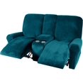 thumbnail image 4 of CHOK 2024 Housse de Causeuse Inclinable avec Console Centrale Housse Extensible en Velours pour Fauteuil Inclinable 2 Places avec Porte-Gobelet, 4 of 10