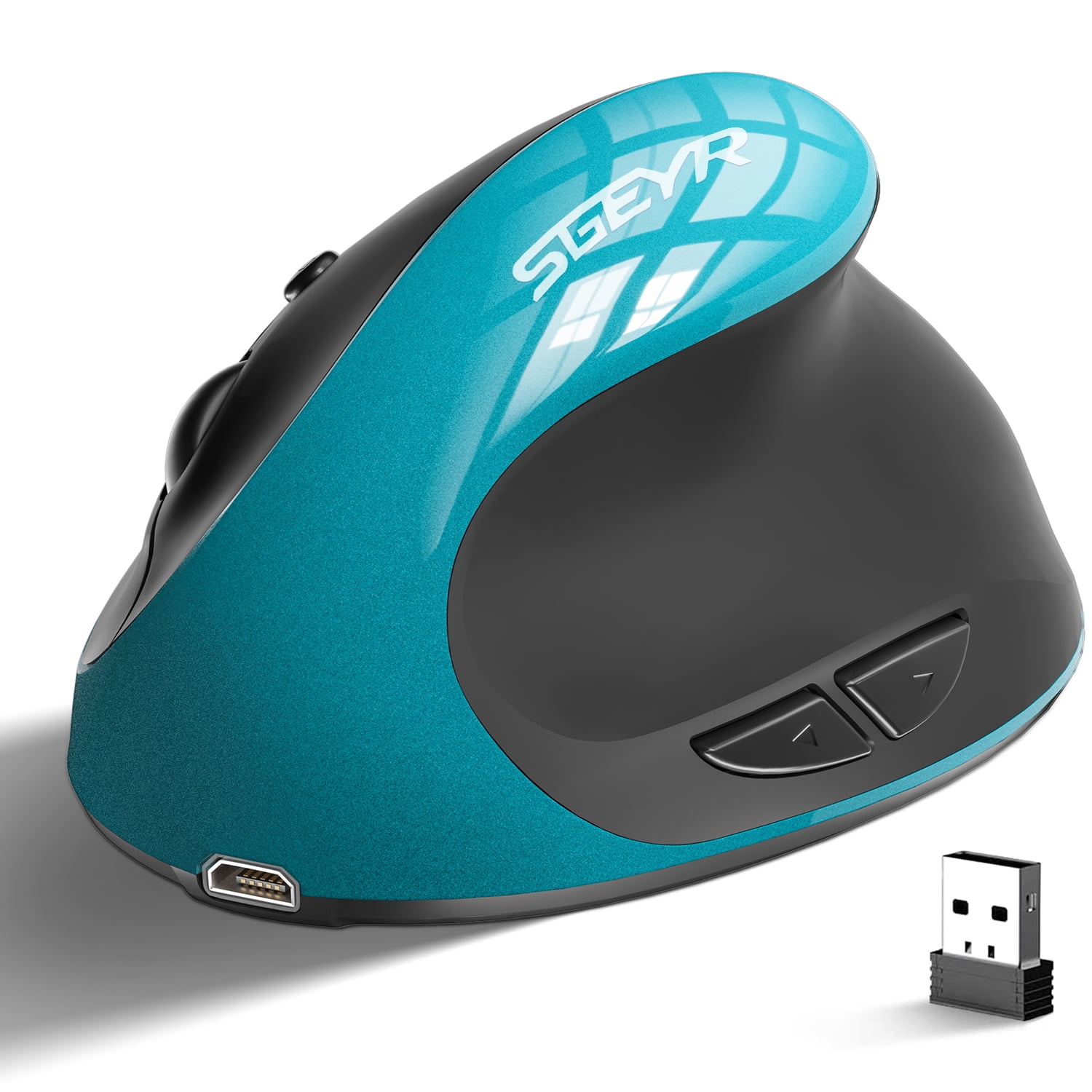 Wireless Vertical Ergonomic Mouse SGEYR Rechargable 2.4G USB with 6 Buttons for Computer - Blue