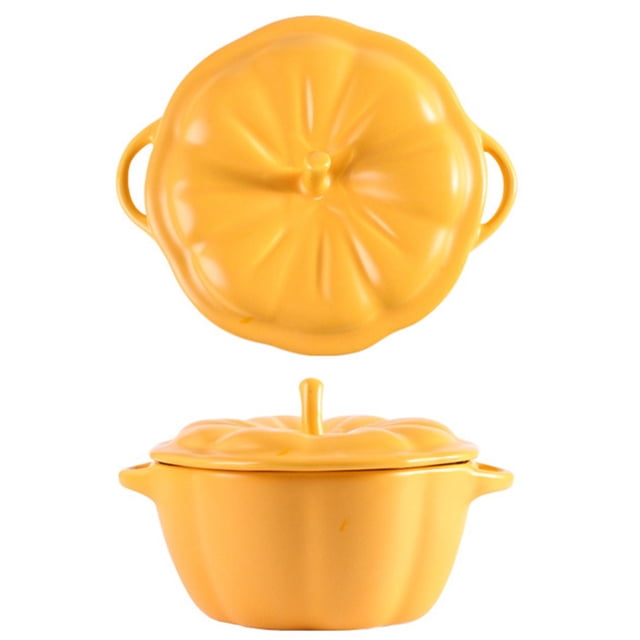 Bol à Soupe en Céramique Antidérapant en Forme de Citrouille Bol à Ragoût avec Poignée et Couvercle