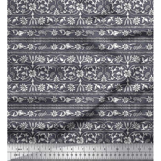 Soimoi Poly Georgette Fabric Leaves & Floral Block Print Fabric by Yard 52 Inch Wide