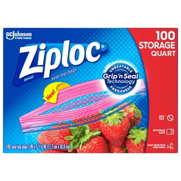 Ziploc Storage Bags with New Grip 'n Seal Technology, for Food, Sandwich, Organization and More, Quart, 100 Count
