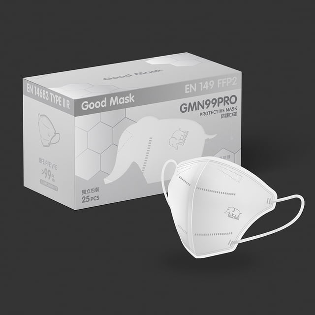 Good Mask Masque Jetable ASTM Niveau 3 pour Adultes, Doté d'Un design Ergonomique Blanc avec des Boucles d'Oreilles Souples Renforcées et un Embout Nasal à Double Câblage pour le Confort. le Masque Est Testé et Certifié SGS comme EN149-2001 FFP2, Surpassant les Normes ASTM Niveau 3 et EN14683 Type II R. Il Comprend une Couche Intermédiaire Soufflée par Fondaison de Qualité Supérieure pour une Haute Respirabilité et une Filtration Efficace de la Poussière, des Polluants et des Germes. Emballé dans une Boîte de 25 Pcs, les Masques