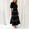 thumbnail image 4 of Robes pour Femmes 2024 Été Robe Chemise Oversize Manches Courtes Bouffantes à Volants Superposés Fluide Longue Maxi Robes Rabais de 50 % Liquidation!, 4 of 9