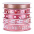 thumbnail image 1 of 5 Rolls of 25m Length Christmas Printed Ribbon Holiday Gift Decorative Band Ribbon for Wrapping DIY Crafts(Pink), 1 of 7