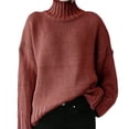 thumbnail image 3 of Mrat Chandails pour Femmes Uni à Manches Longues Chandail d'Automne Robe Chandail Chandails pour Dames Cardigan Col Roulé Chandail Décontracté Hauts Rouge TTTG, 3 of 6