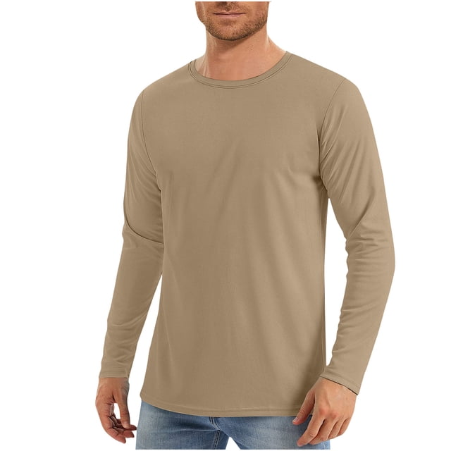 Long Sleeve T-Shirts for Men Casual Crew Neck Solid Color Tops Lightweight Breathable Sun Protection Blouse Clothes