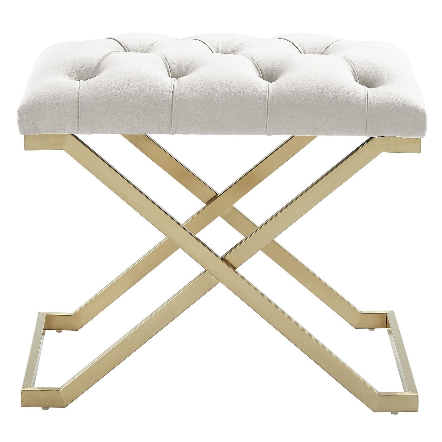 Contemporary Velvet & Stainless Steel Bench in Ivory & Gold