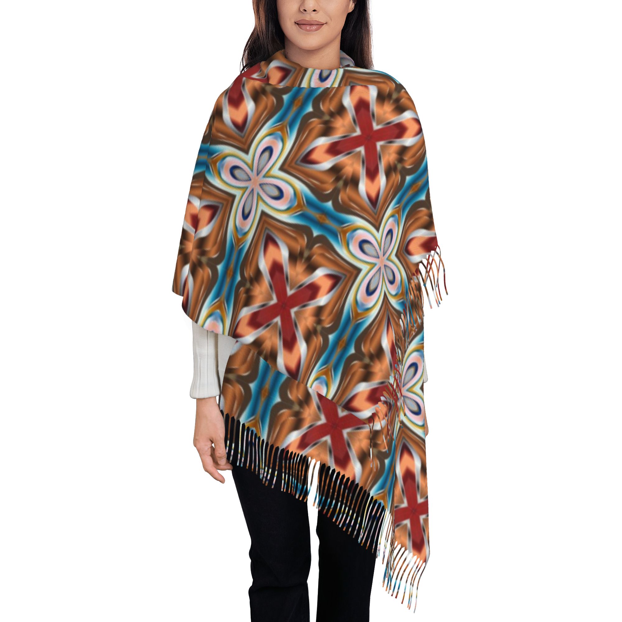 Foulard à Franges pour Femme, Châle Long Prismatique Psychédélique Abstrait, Léger et Chaud