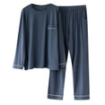 thumbnail image 2 of TIMIFIS Ensembles de Pyjama pour Hommes Confortables Unis à Manches Longues à Col Rond Haut de Nuit et Pantalon Ensemble de Détente 2 Pcs Ensembles de Pyjamas pour Hommes - Printemps/été, 2 of 3