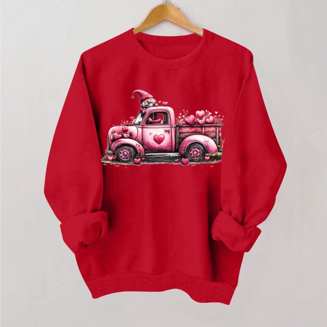 Styesk Chemises à Manches Longues pour Femmes Imprimé Cœur Hauts Confortables Doux Col Rond T-Shirts Chandail Mode Léger Chandail en Molleton Graphique de la Saint-Valentin Hauts Décontractés