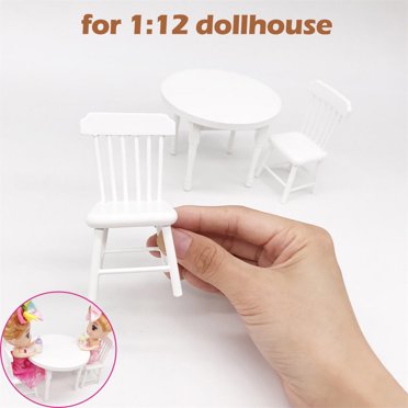 TIMIFIS Jouets 1:12 Maison de Poupée Miniature Meubles Couleur Blanche Table à Manger Ronde Chaise Ensemble Enfants Cadeaux de Noël
