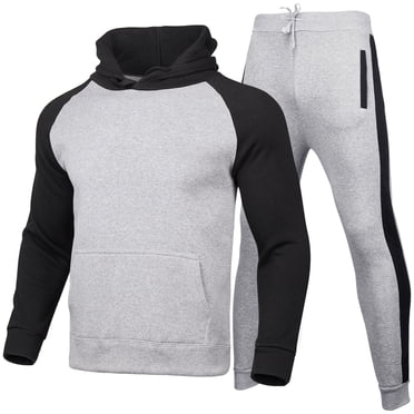 Mens Suit Adult Male Men Suit Regular Men's Jogging Suit Sports Hoodie Set Two-Piece with Hood and Pockets Clothes(Black,L)