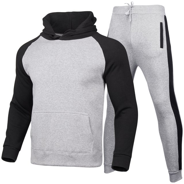 Mens Jogging Suit Sports Hoodie Set Two-Piece Jacket With Hood And Pockets