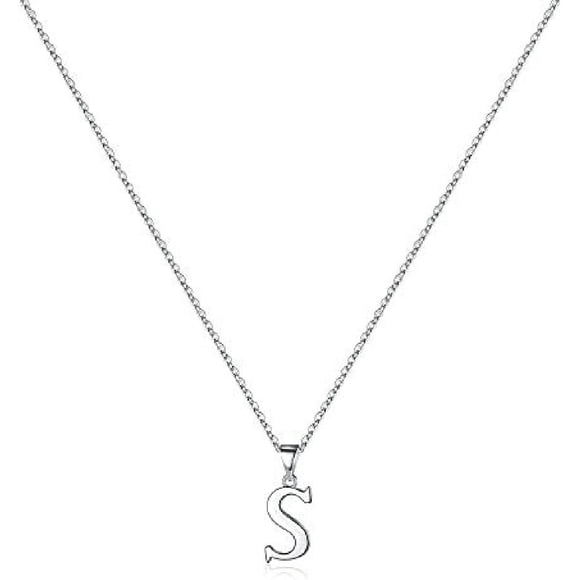 VOLALO Jewelry Initial Pendant Necklace for Men Womens, 925 Sterling Silver Letter Capital Necklace Alphabets from A-Z Figaro Chain Necklace
