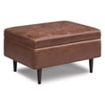 thumbnail image 1 of Shay 34in W Coffee Table Storage Ottoman in Distressed Saddle Brown Faux Leather, 1 of 8