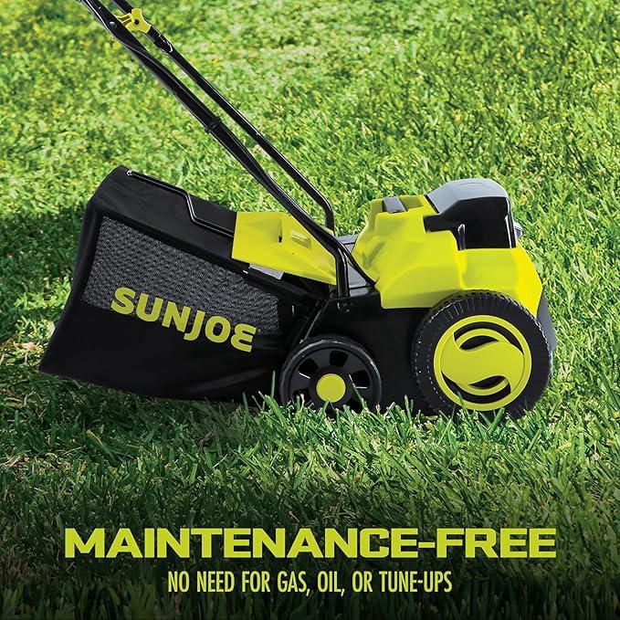 Sun Joe 24V-X2-DTS15 Scarificateur + Décompacteur Sans Fil 24 Volts | 5 Positions de Profondeur | 14 pouces | Moteur Sans Balais | avec 2 x Batteries 4.0-Ah + Chargeur*