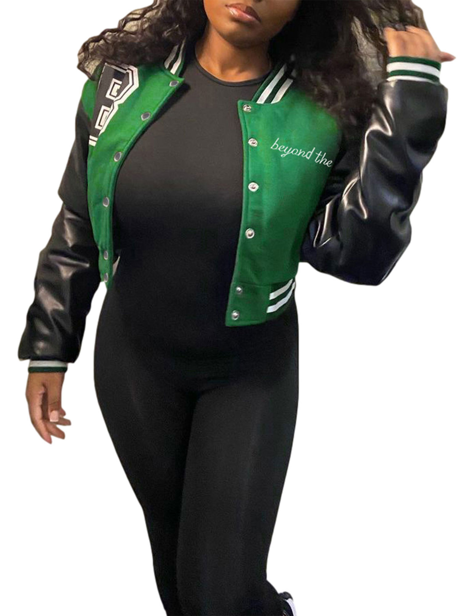 Veste Universitaire pour Femmes à Manches Longues, Veste de Baseball Courte, Manteaux Bomber