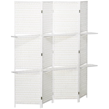 HOMCOM 6Ft 4 Panel Room Divider with Shelves, Partition Wall Divider, White