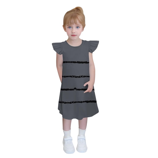 QIPOPIQ Robe T-Shirt d'Été en Coton pour Tout-Petites Filles pour Filles Bleu Rose Vif Décontractée Robe T-Shirt Vêtements avec Poche Liquidation