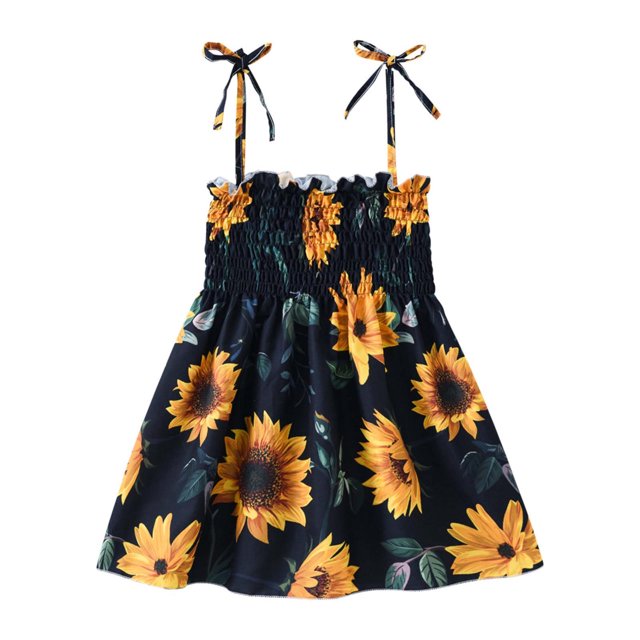 RKSTN Robe à Manches Longues pour Filles Tout-Petits Robe d'Été Sans Manches pour Bébés Filles Robe à Bretelles Imprimé Graphique Vêtements pour Enfants