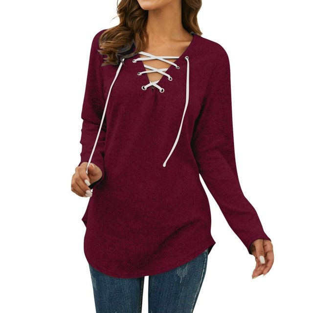 Women‘s Solid Color Long Sleeve Printed Top Pink M