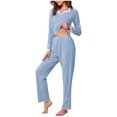 thumbnail image 2 of NJDVHB Ensembles d'Été pour Femmes, Ensemble de Détente pour Femmes, Ensemble de Chemises de Nuit pour Dames, Blouse Décontractée Unie à Col Rabattu à Manches Longues pour Femmes, Pyjama Court Mode, Bleu, TG, 2 of 5