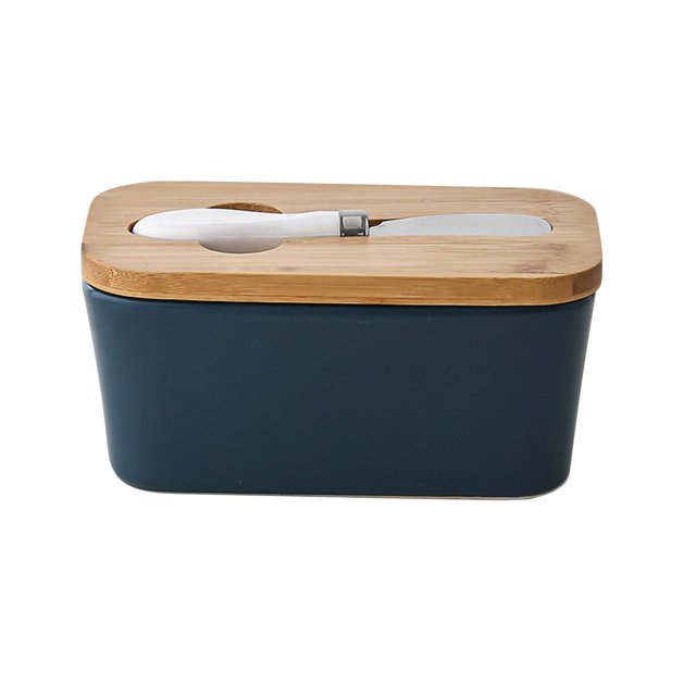 Tnarru Ceramic Butter Dish Cheese Butter Storage Box Practical Butter Container Butter Holder Box for Tools Refrigerator Dining Room Blue