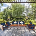 thumbnail image 1 of Costway 8PCS Patio Rattan Furniture Set Acacia Wood Frame Cushioned Sofa Chair Navy, 1 of 10