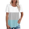 thumbnail image 1 of Plebaso Hauts pour Femmes Chemises à Oeillets à Blocs de Couleur Manches Courtes T-Shirts Amples Décontractés Col Rond Blouses Tendance, 1 of 6