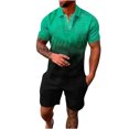 thumbnail image 1 of Mikilon Mens Trendy Outfits 2-Piece Set Short Sleeve Buttoned Lapel Printed T-Shirt Set Chic and Comfortable Short Sleeve Lapel Set Green 3xl, 1 of 6