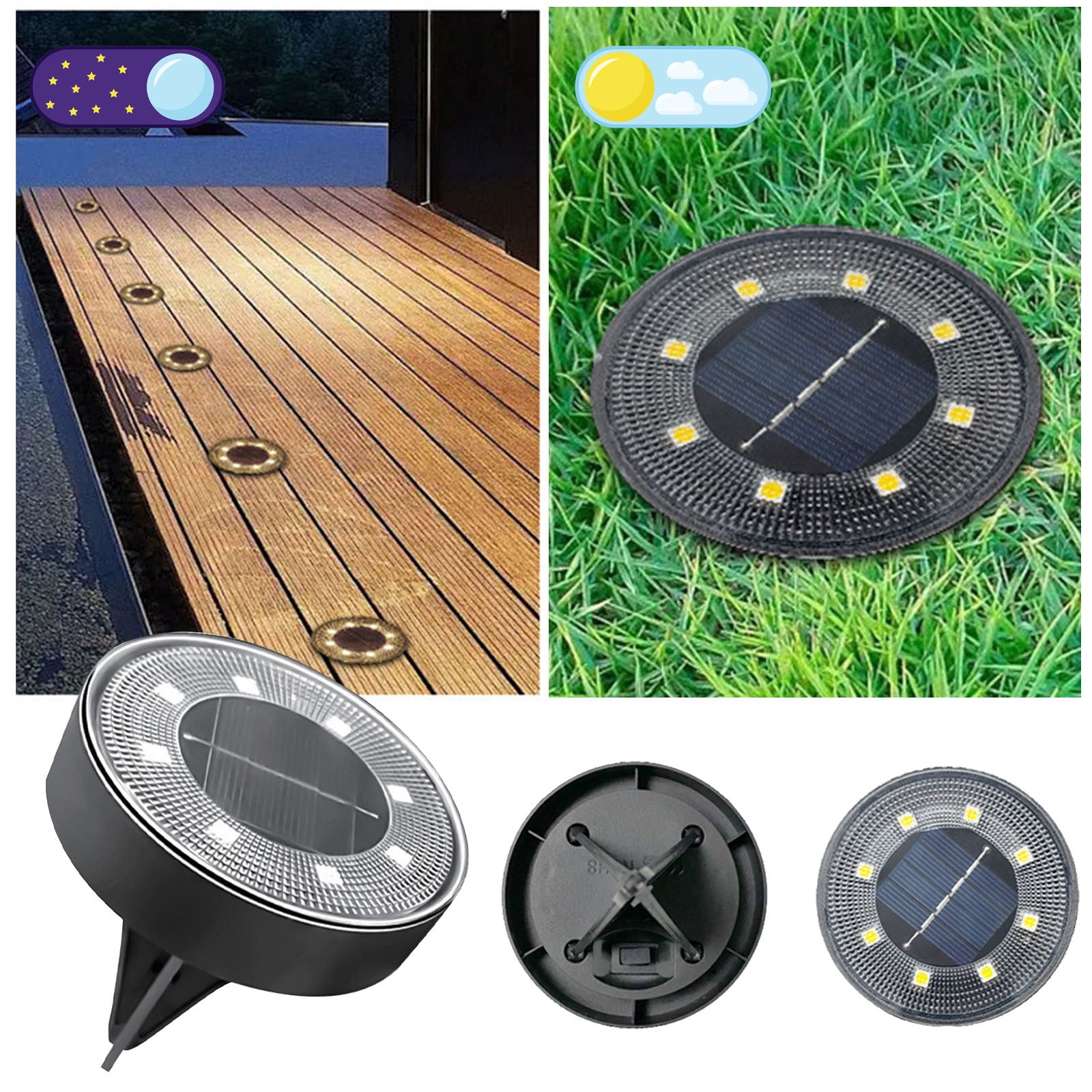 Wuztai Solar Ground Lights, 8 LED Solar Powered Disk Lights Outdoor, Waterproof IP68 Garden Lighting for Yard Patio Walkway