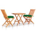 thumbnail image 1 of vidaXL 3 Piece Bistro Set with Green Cushions Solid Teak Wood, 1 of 5