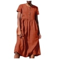 thumbnail image 1 of QIPOPIQ Robes pour Femmes Robe Midi à Étages Manches Courtes Nouvelle Allure Élégante Couleur Robe d'Été Boutonnée Ample Robe en Coton et Lin Offres 2023, 1 of 6