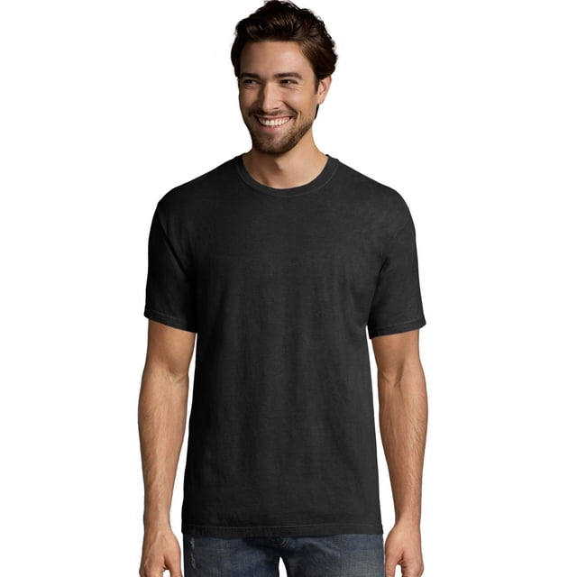 Hanes Mens Big ComfortWash Garment Dyed Short Sleeve Tee, 2XL, Black