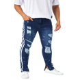thumbnail image 2 of Men Slim Jeans  Side Stripe Print Mid Waist Zip Ragged Button Straight Jeans Casual Pencil Trousers, 2 of 6