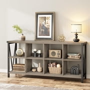8-Cube Bookshelf, 62" Long 3 Tier Console Table, Industrial Storage Bookcase, Freestanding Open Book Shelves for Bedroom