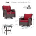 thumbnail image 2 of 3 Piece Swivel Rocking Patio Chair Set with 4 Inch Thick Cushions, All Weather Wicker Glider Chairs and Coffee Table, 360 Degree Rotation Outdoor Furniture for Porch Balcony Deck, Blue Apricot Red, 2 of 8