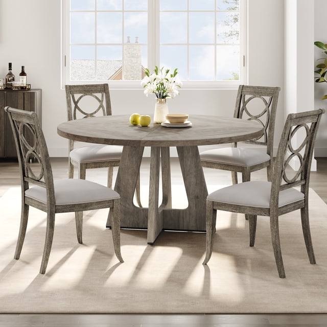 Farmhouse Dining Table, 47 Inch Round Kitchen Table for 4, Industrial Dinner Table with Wooden Top and Metal Base for Home Dining Room or Living Room(No Chairs)