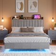 thumbnail image 2 of Bingirl Full - Sized Floating Bed Frame: LED Lights, Charging Station, Upholstered Platform Bed, No Box - Spring Needed, Noise - Free (Grey), 2 of 7
