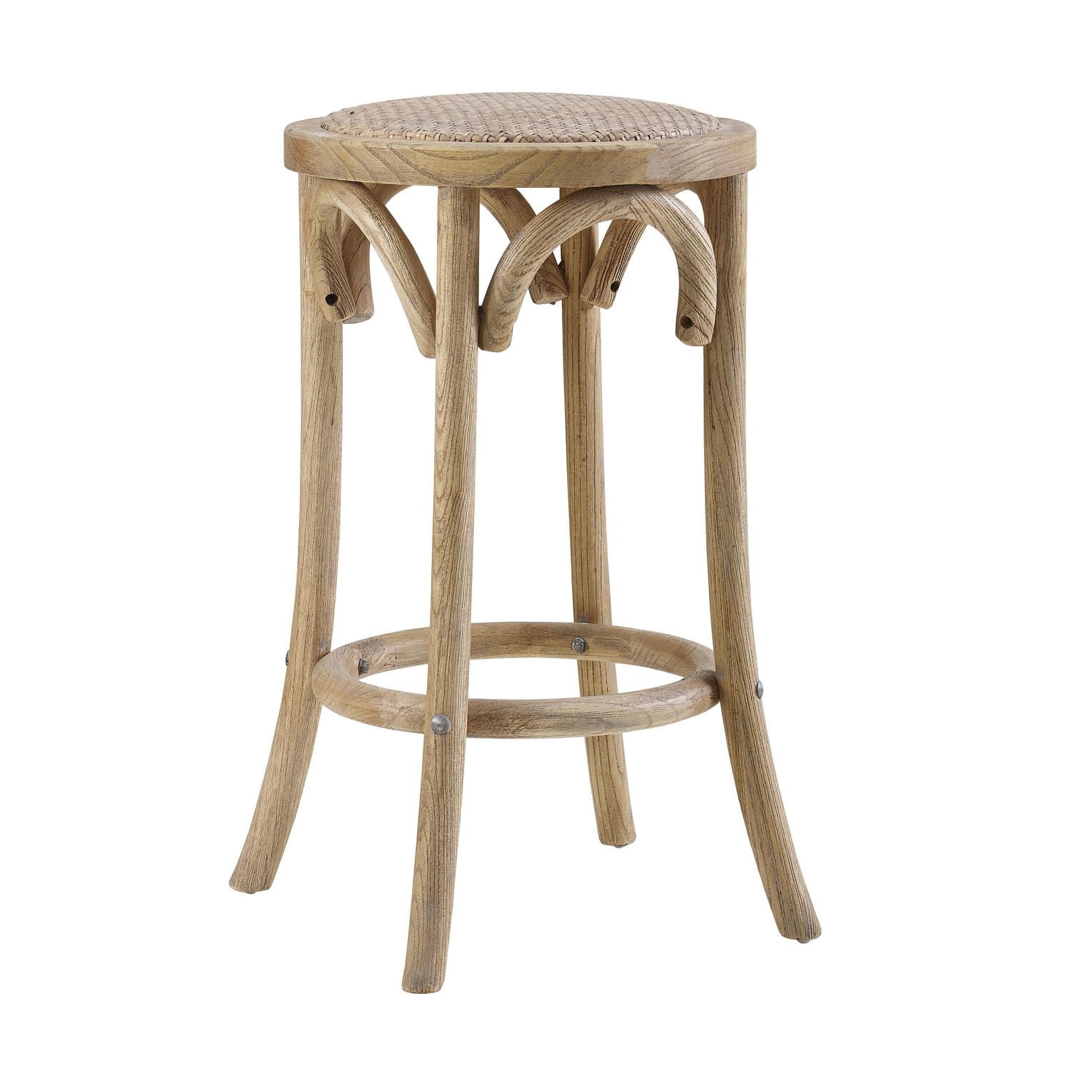 Tabouret de Comptoir Sans Dossier Whit Avec Assise en Rotin, Naturel