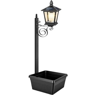 Solar Floor Lamp with Planter 2-in-1 Design Outdoor Solar Lamp Post IP44 Waterproof Warm White Dusk to Dawn for Lawn Patio Porch Black 1 Pc