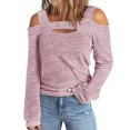 thumbnail image 2 of Pisexur Crewneck Shirts for Women Solid Color Off-shoulder Patchwork Tunic Tops Halter-Neck Long Sleeve Compression Shirts Athletic Tight Workout Top, 2 of 5