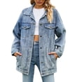 thumbnail image 2 of LOVZFMLL Vestes pour Femmes Mode Couleur Col à Revers Style Amincissant Manche Veste en Denim, 2 of 9