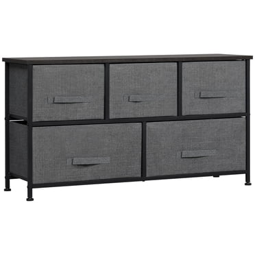 HOMCOM Commode de Rangement en Lin à 5 Tiroirs avec Cadre en Métal
