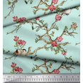 thumbnail image 2 of Soimoi Green Rayon Fabric Floral & Franklin Gull Bird Printed Fabric 1 Yard 42 Inch Wide, 2 of 5