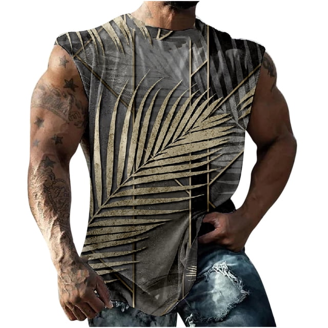 Débardeur pour Homme Homme Décontracté Mode Imprimé Chandail à Enfiler Col Rond Débardeurs de Sport Gilet